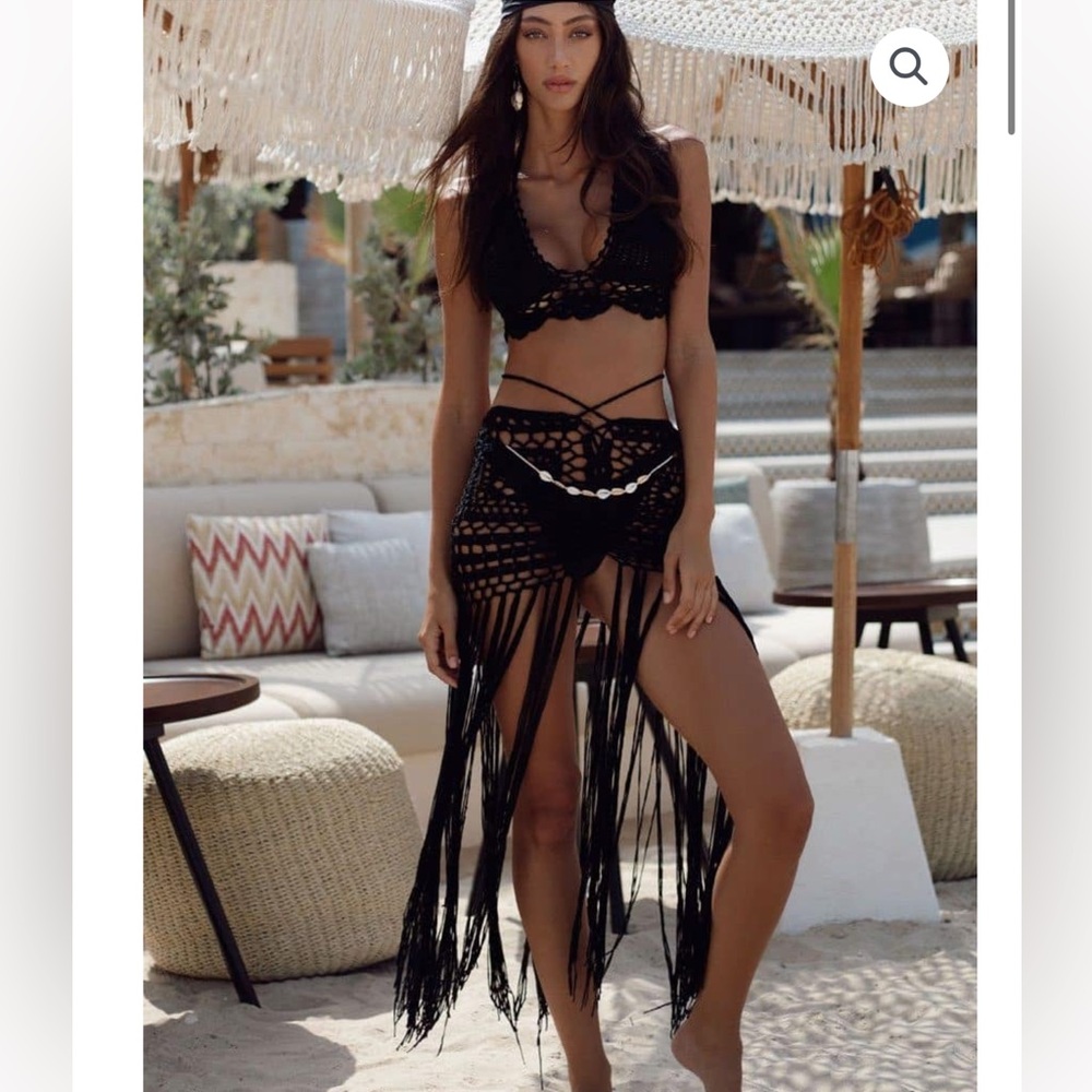 2 piece black crochet cover-up beach set